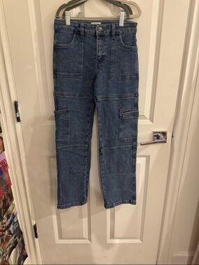 GIRLS Cargo Denim Pants - Dark Blue